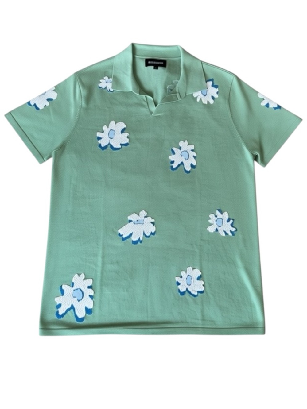 Bonobos Mint Green Polo with White & Blue Floral Appliqués